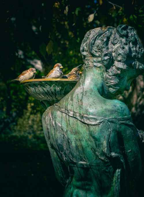 woman statue with bird bath